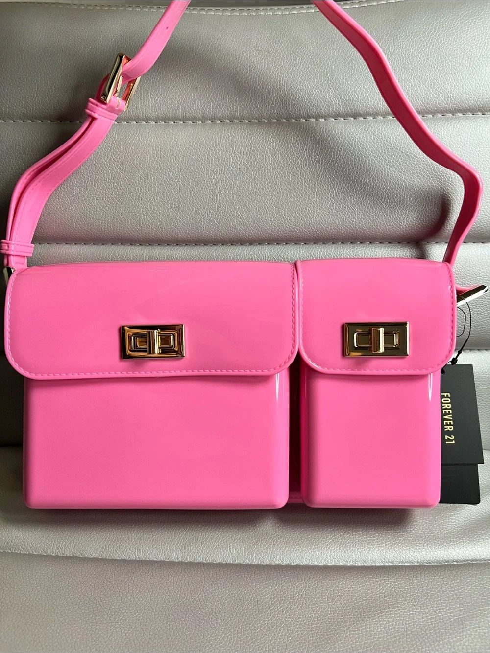 Forever 21 Hot Pink Patent Shoulder Bag Double Pocket Y2K